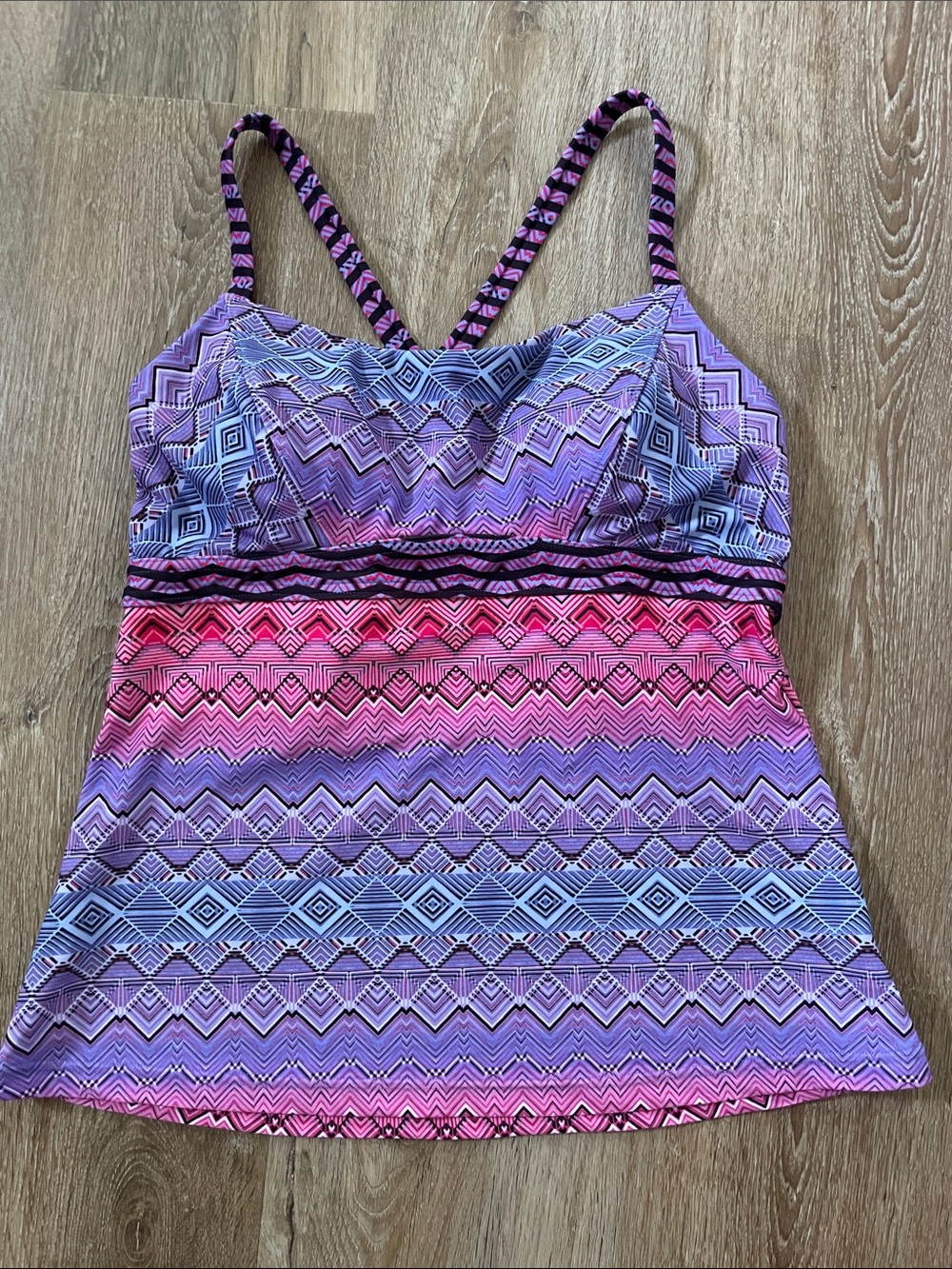 Prana Purple & Pink Geometric Swim Top (M)